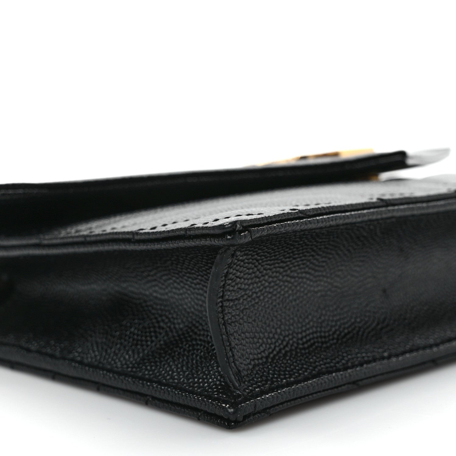 Saint Laurent Grain De Poudre Matelasse Chevron Monogram Envelope Chain Wallet Black 8 of 11