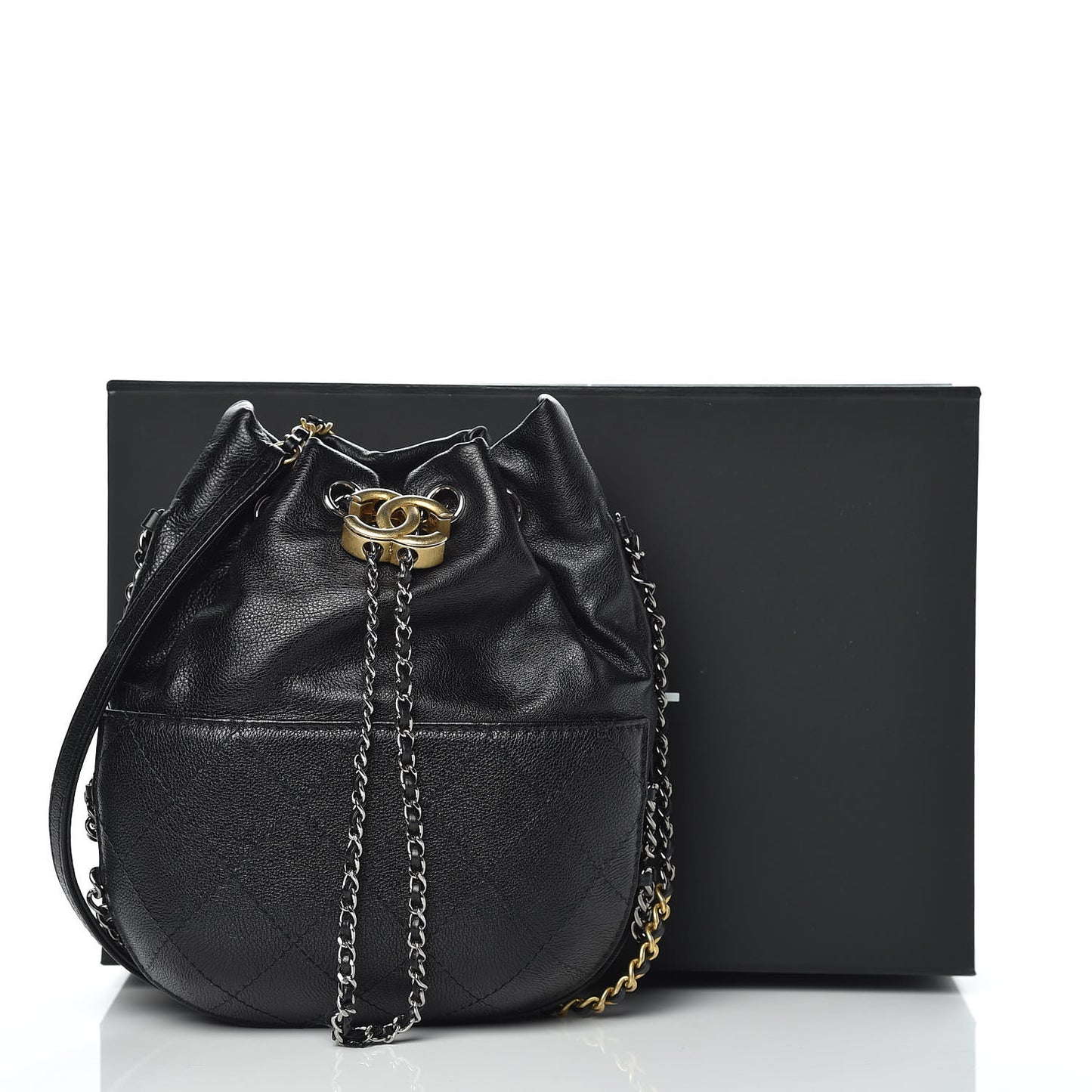 Calfskin Quilted Small Gabrielle Bucket Black