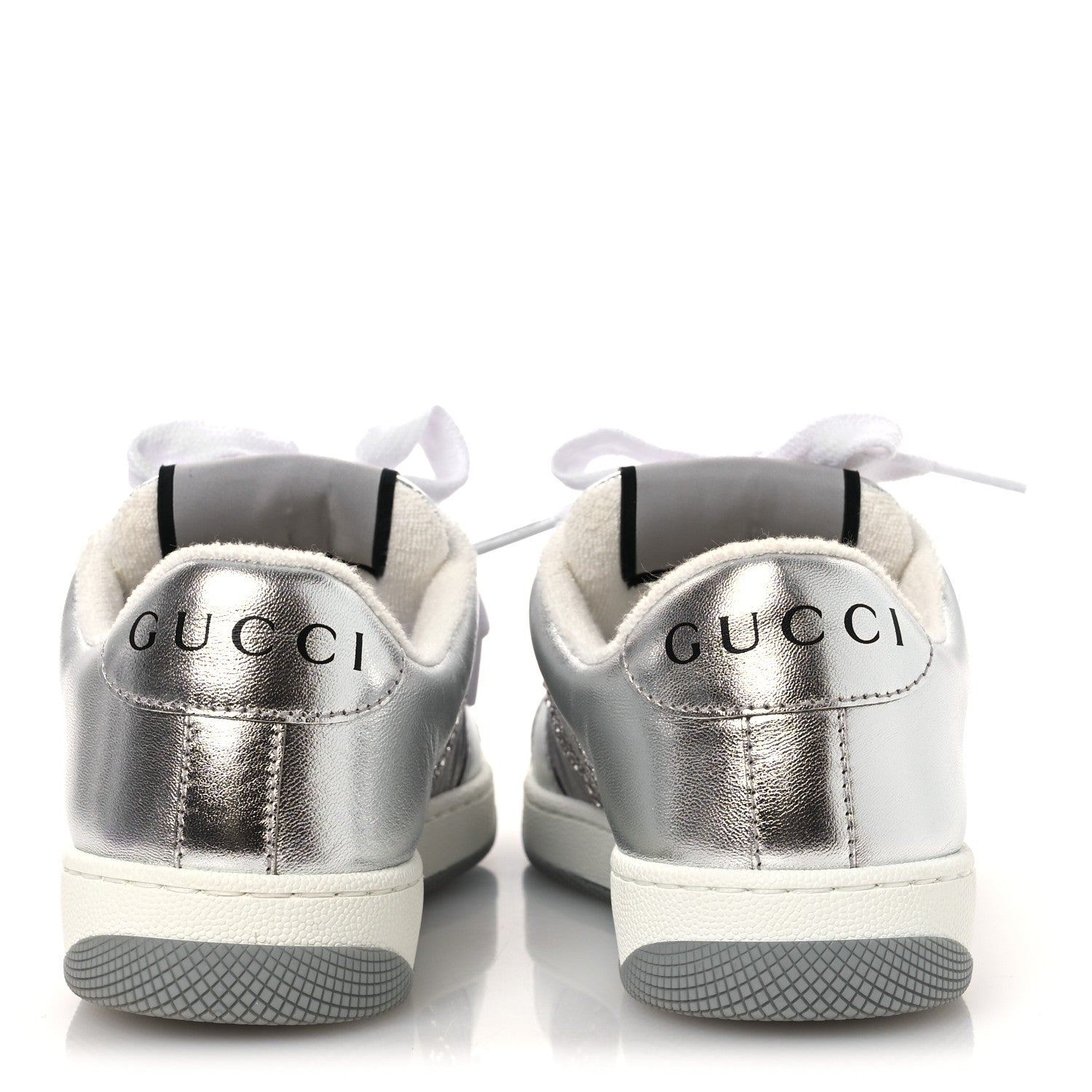 Gucci Metallic Nappa Silk Crystals Womens Screener Sneakers 35 Silver Light Grey 6 of 11
