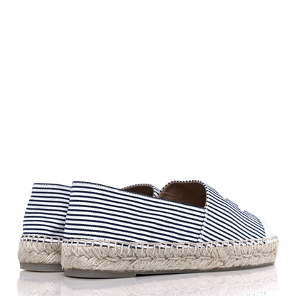 Chanel Canvas Striped Patent CC Espadrilles 37 Ivory Navy White 4 of 9