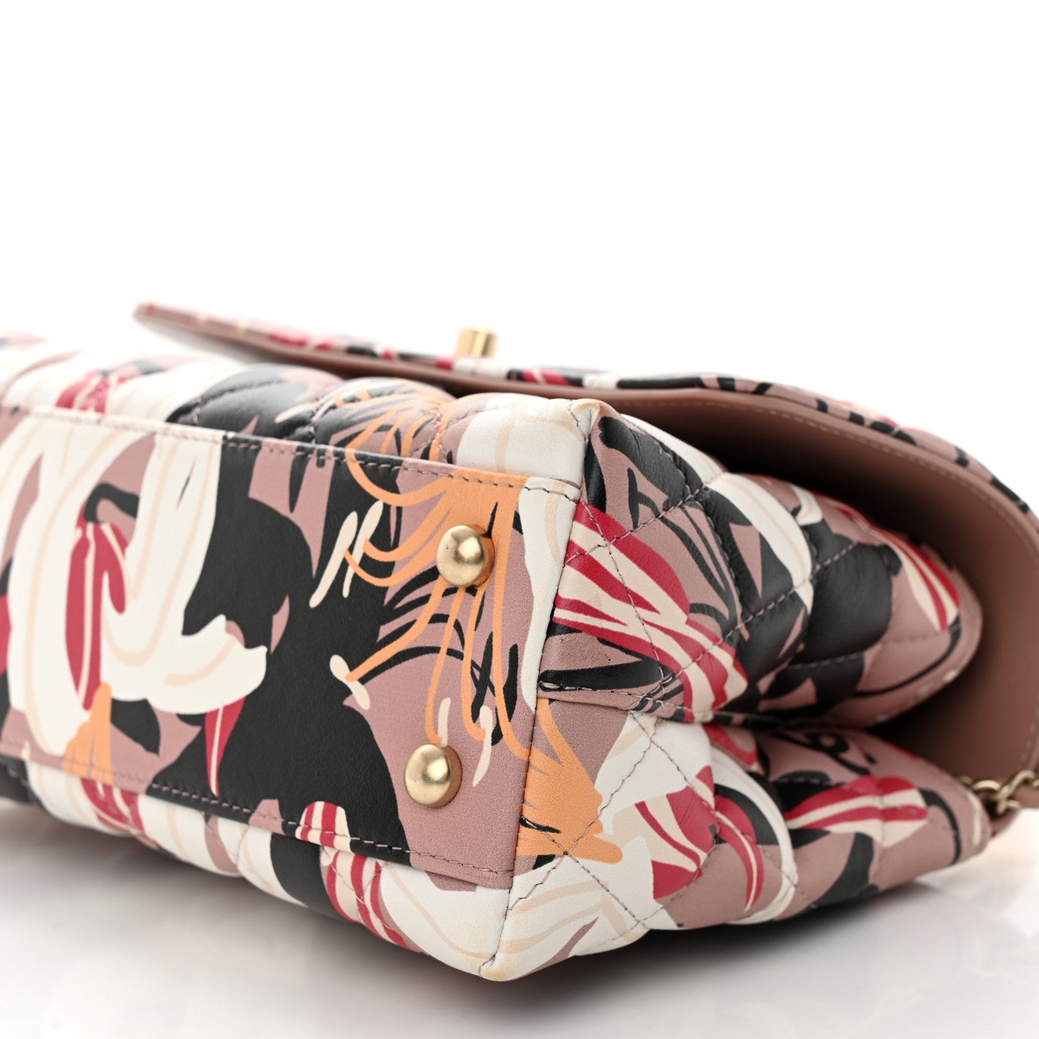 Chanel Calfskin Quilted Lily Floral Mini Coco Handle Flap Beige Black White Red 9 of 11