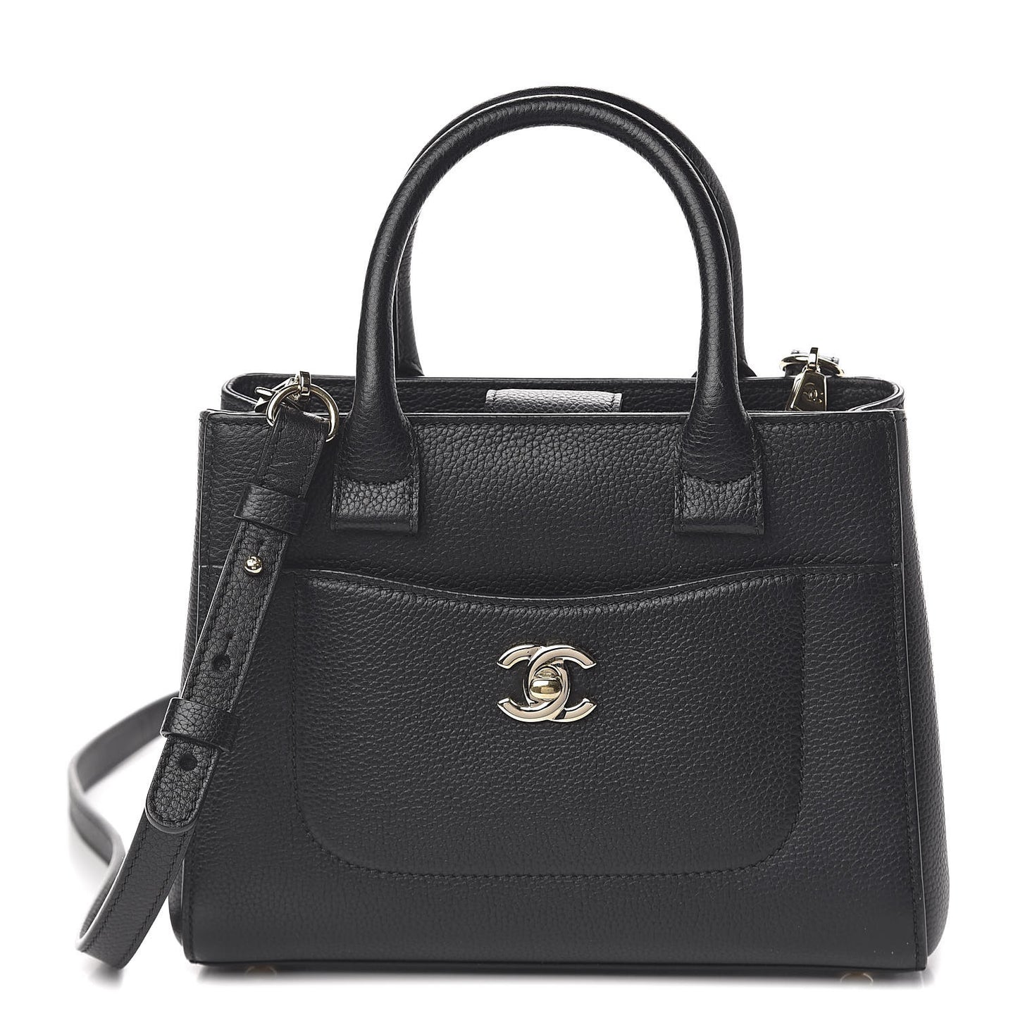 Grained Calfskin Mini Neo Executive Shopper Tote Black