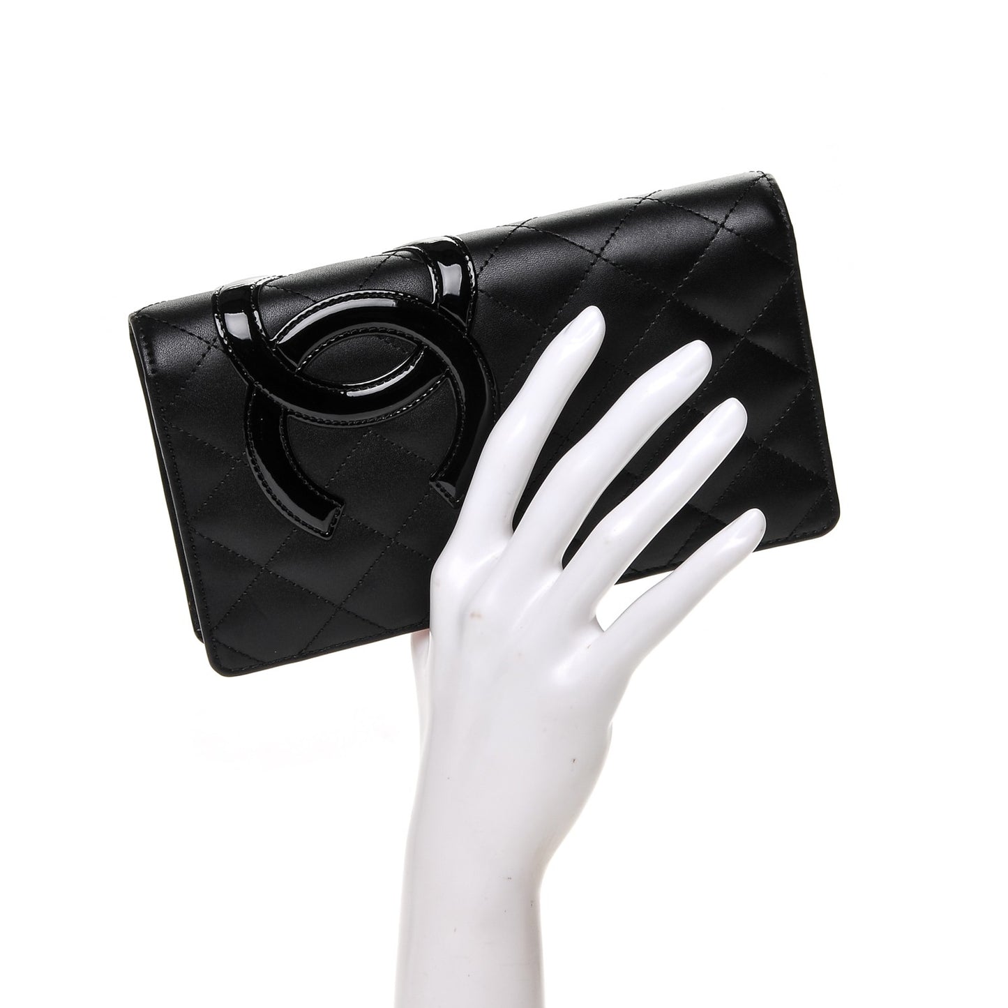 Calfskin Quilted Cambon Yen Wallet Black