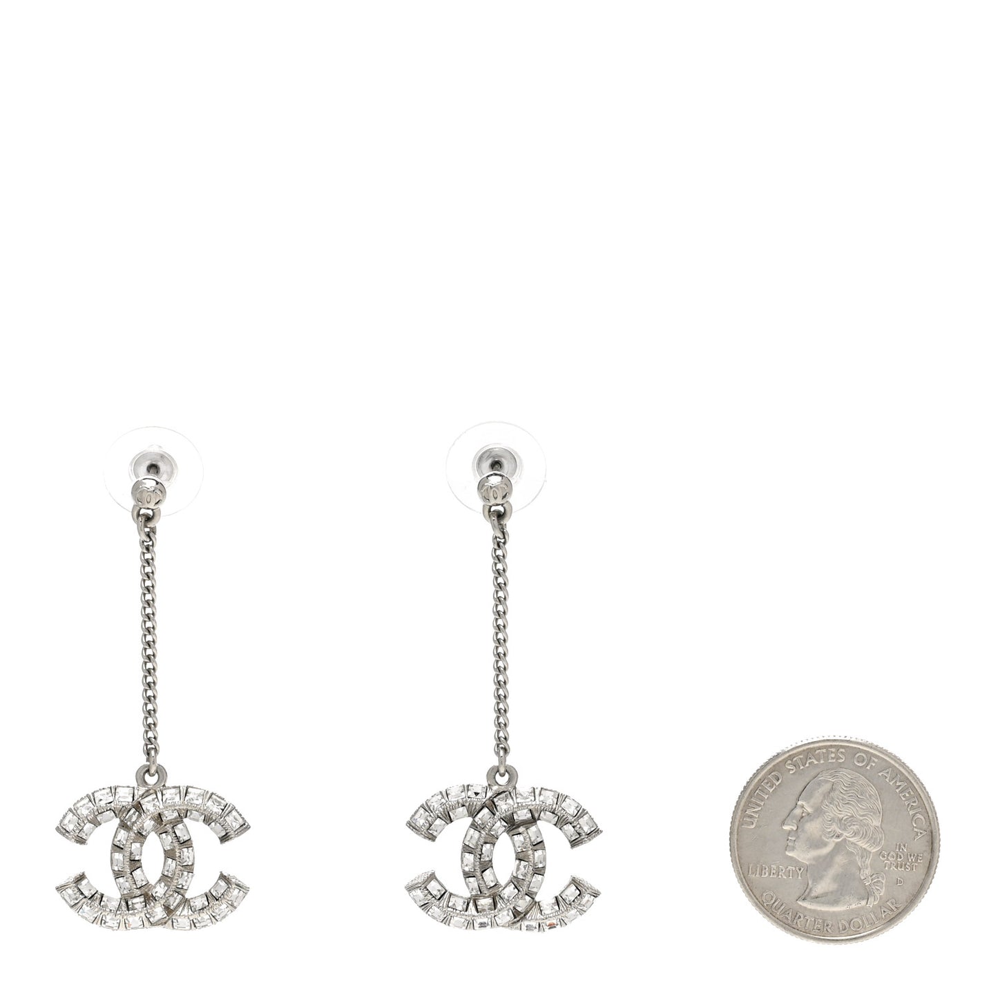 Baguette Crystal CC Drop Earrings Silver