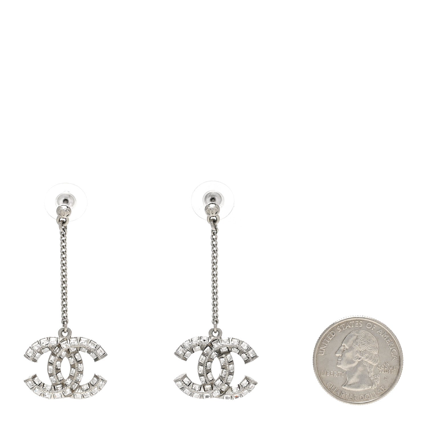 Chanel Baguette Crystal CC Drop Earrings Silver 2 of 4