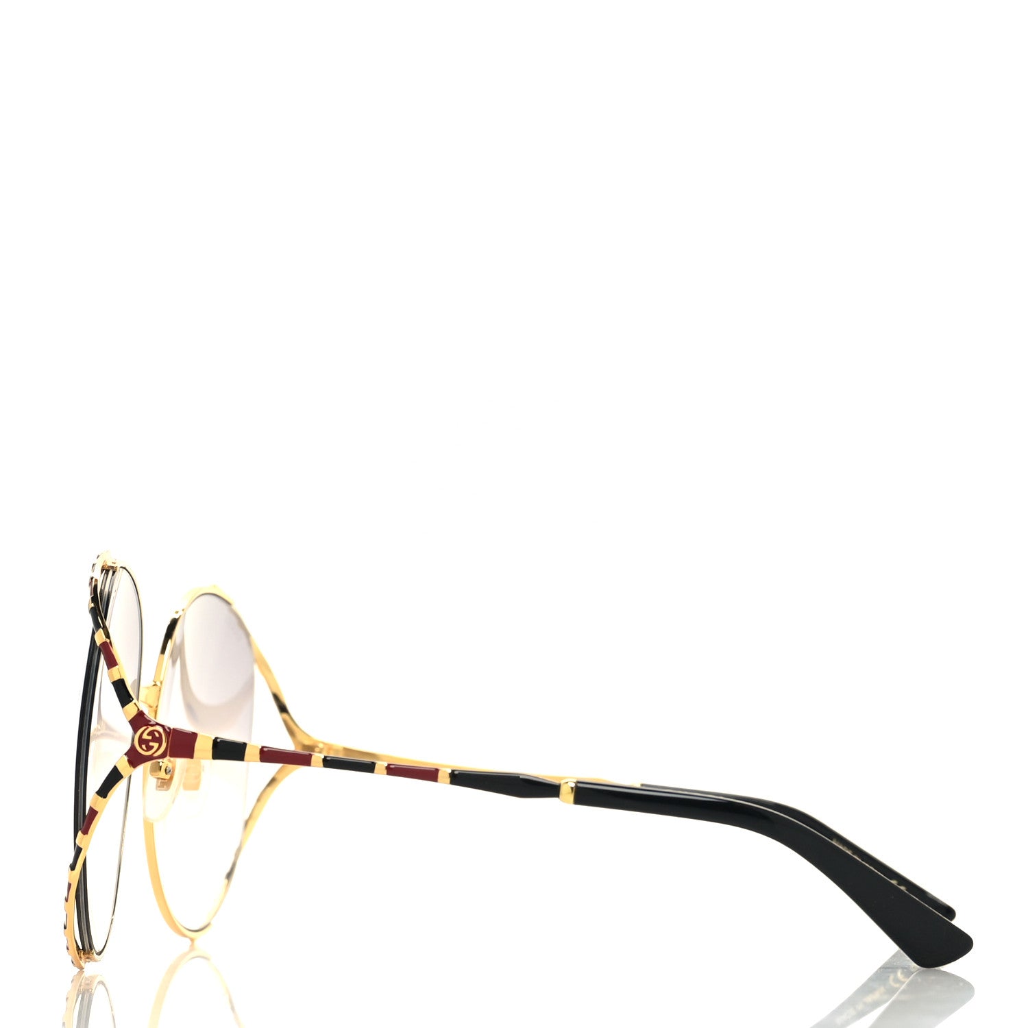 Gucci Metal Round Frame GG0595S Sunglasses Gold Black Red 3 of 6