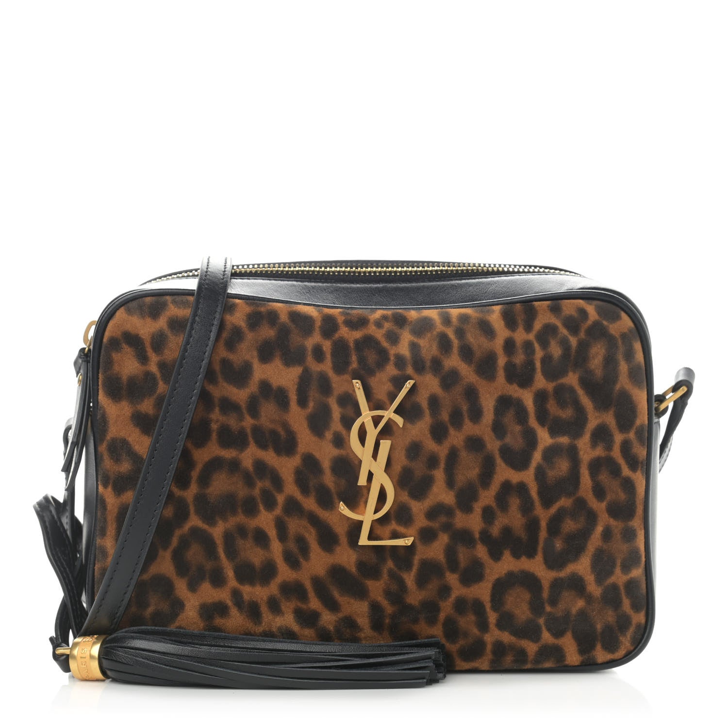 Saint Laurent Calfskin Leopard Print Monogram Lou Camera Bag Black 1 of 10