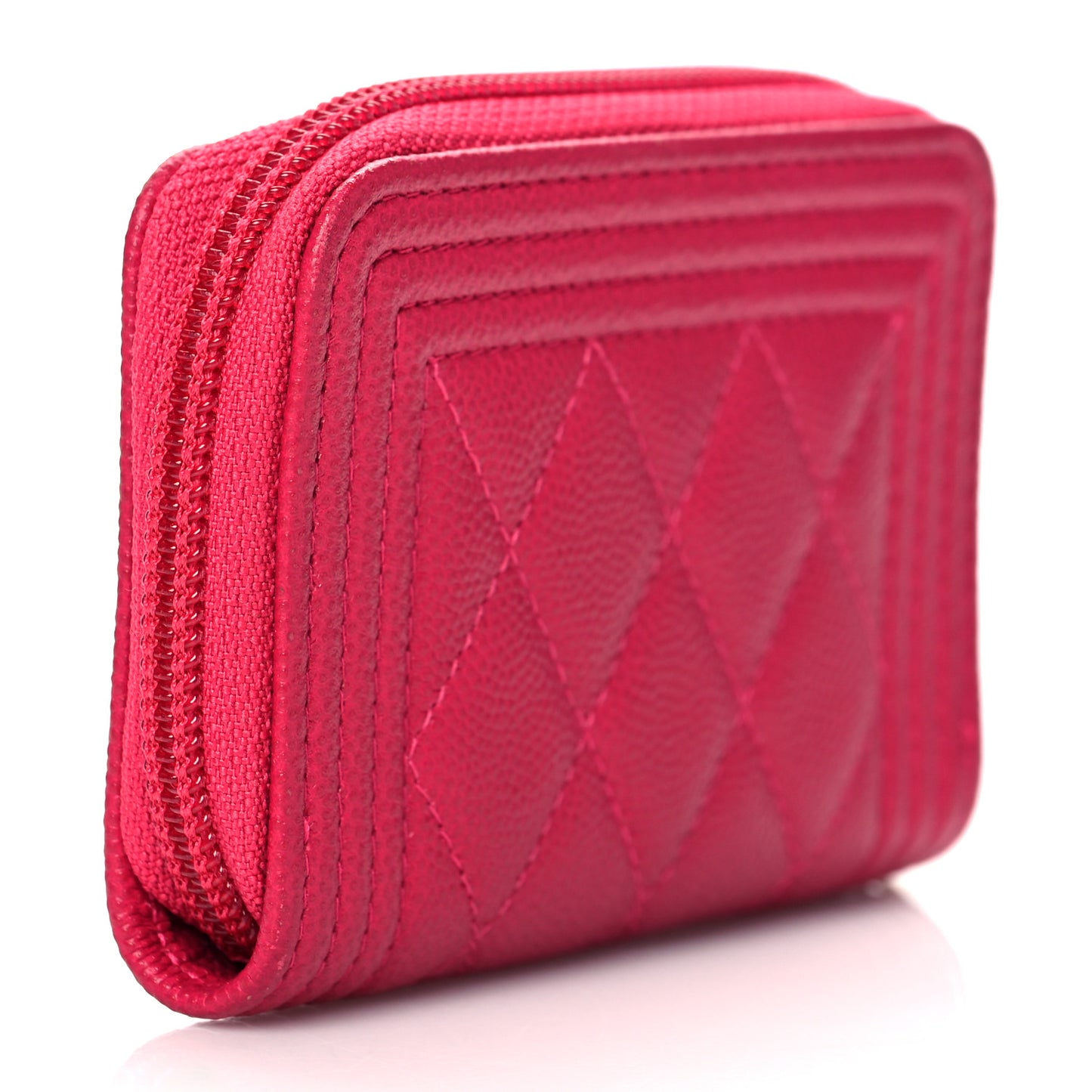 Caviar Quilted Boy Zip Around Coin Purse Wallet Dark Pink