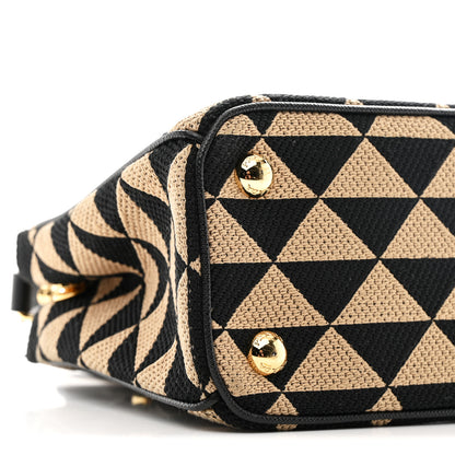 Prada Jacquard Saffiano Triangolo Symbole Embroidered Mini Galleria Double Zip Tote Black Corda 9 of 10