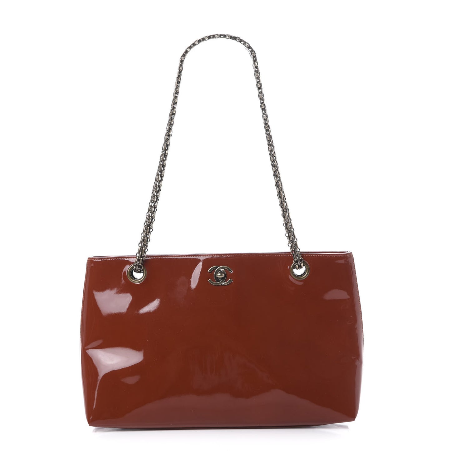 Patent Bijoux Chain Shoulder Bag Rust Red