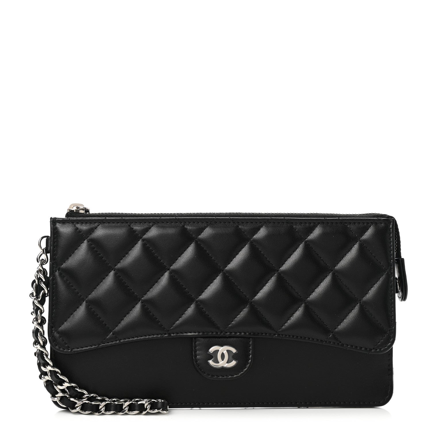 Chanel Lambskin Quilted Classic Pouch With Handle Black 1 of 8