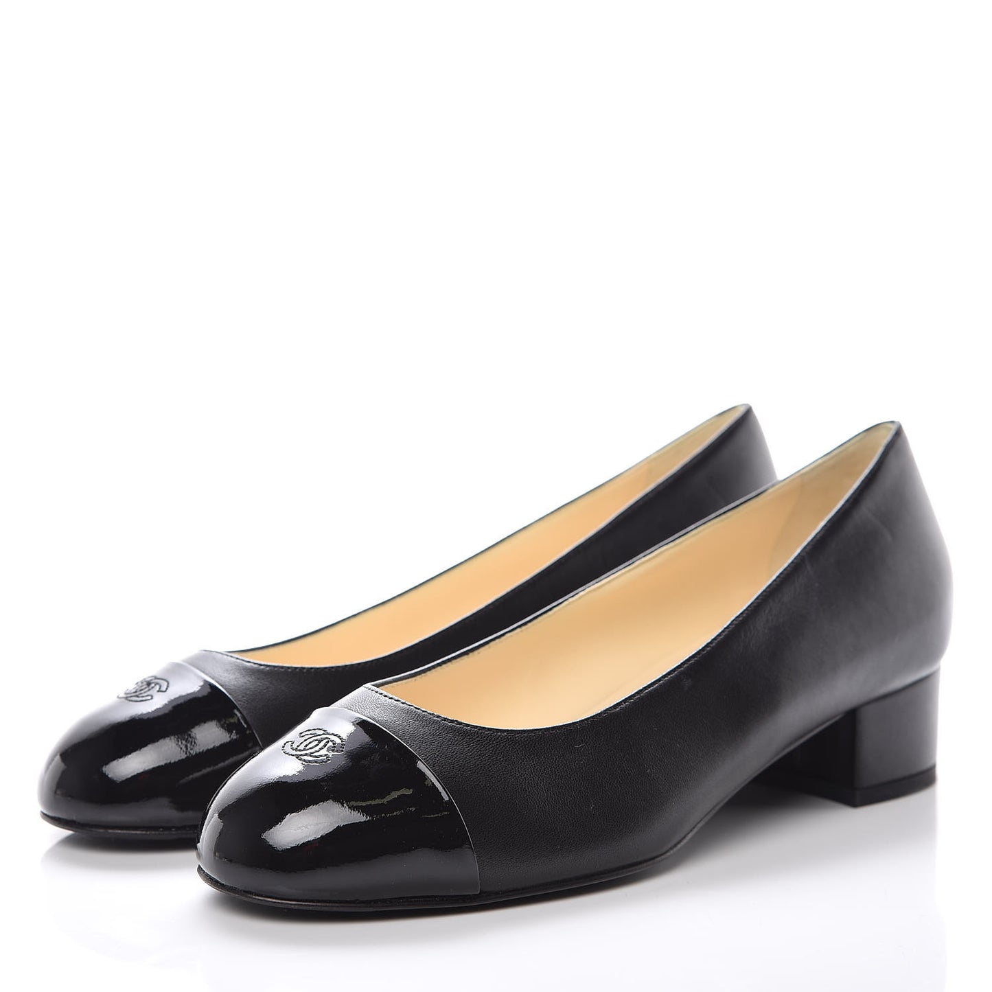 Lambskin Patent CC Cap Toe Pumps 37 Black