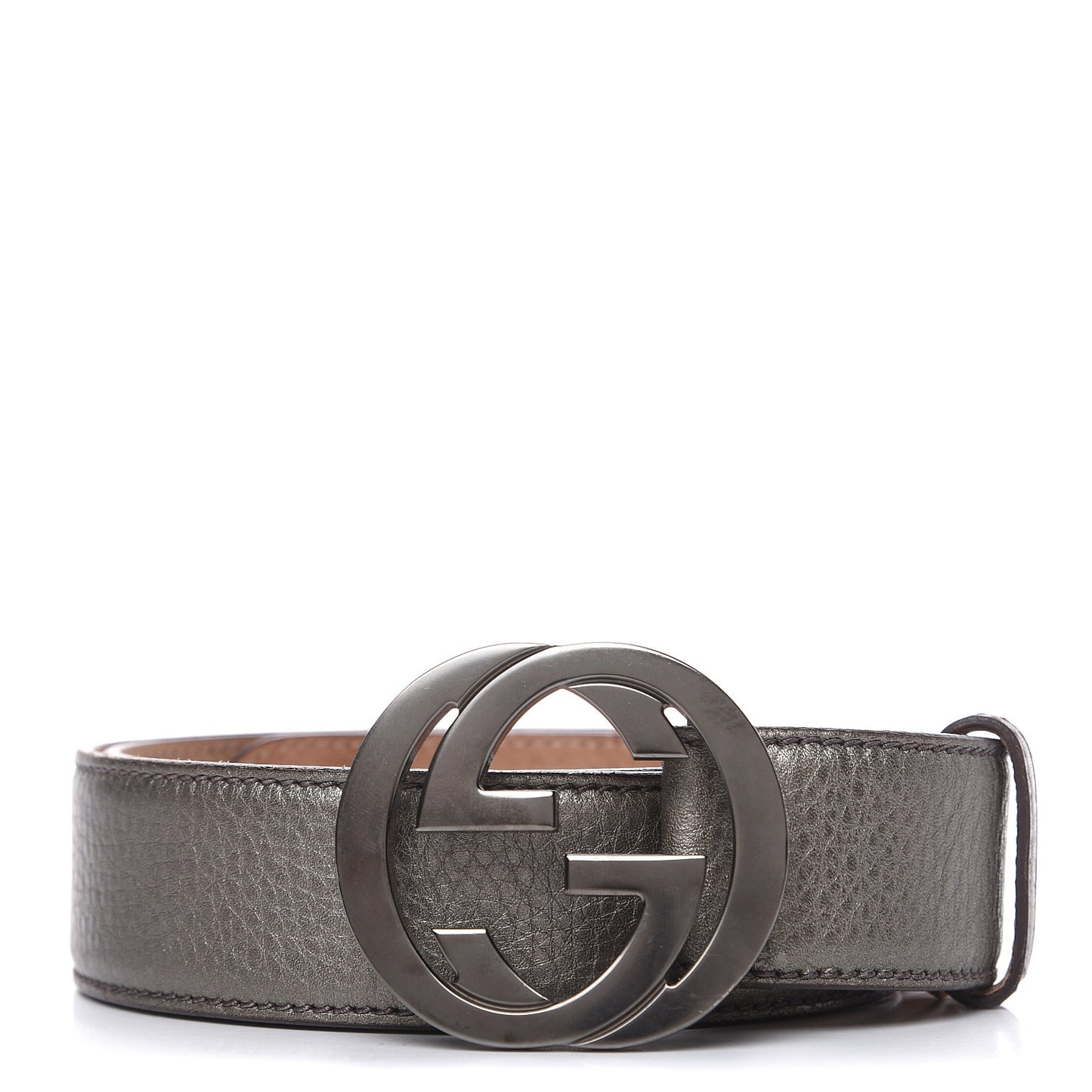 Metallic Calfskin Interlocking G 40mm Belt 95 38 Pewter