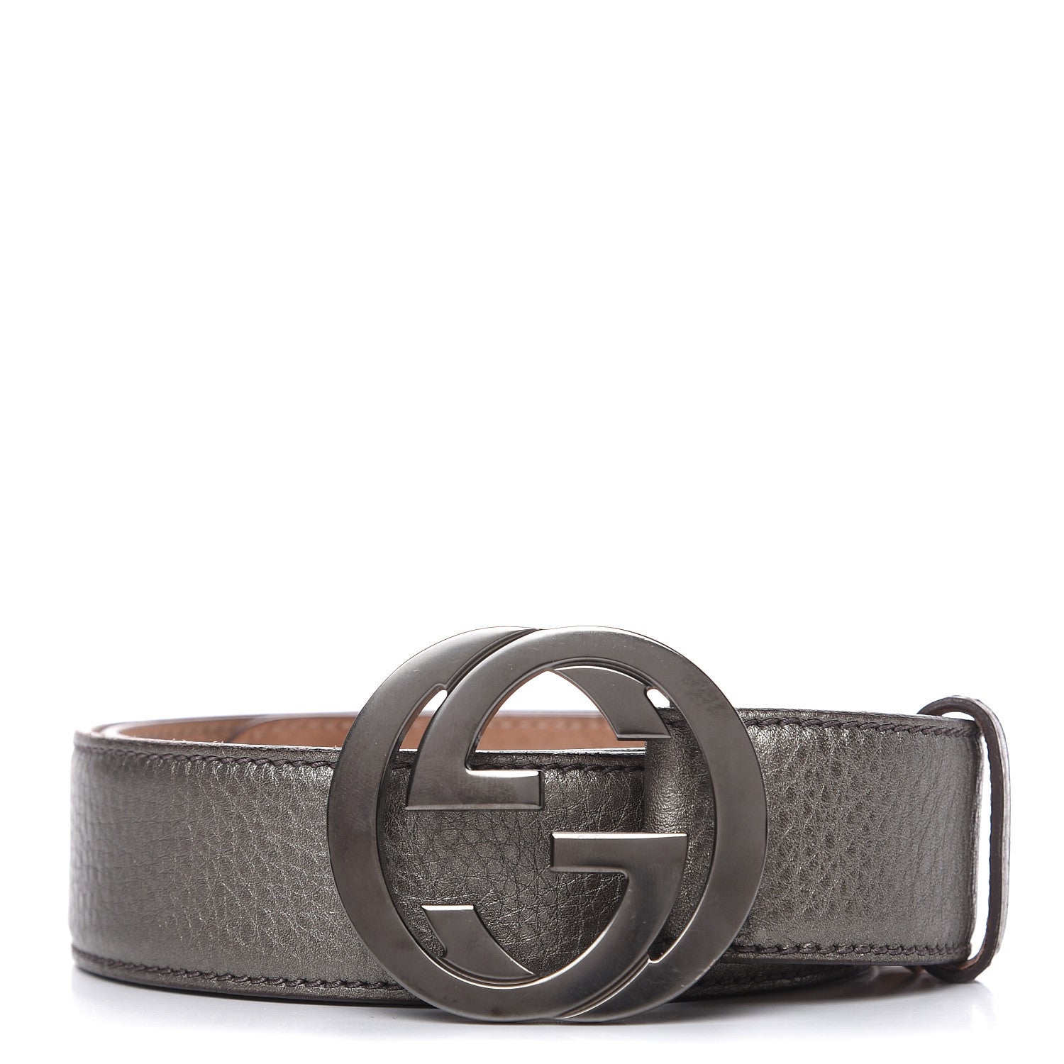 Gucci Metallic Calfskin Interlocking G 40mm Belt 95 38 Pewter 2 of 6