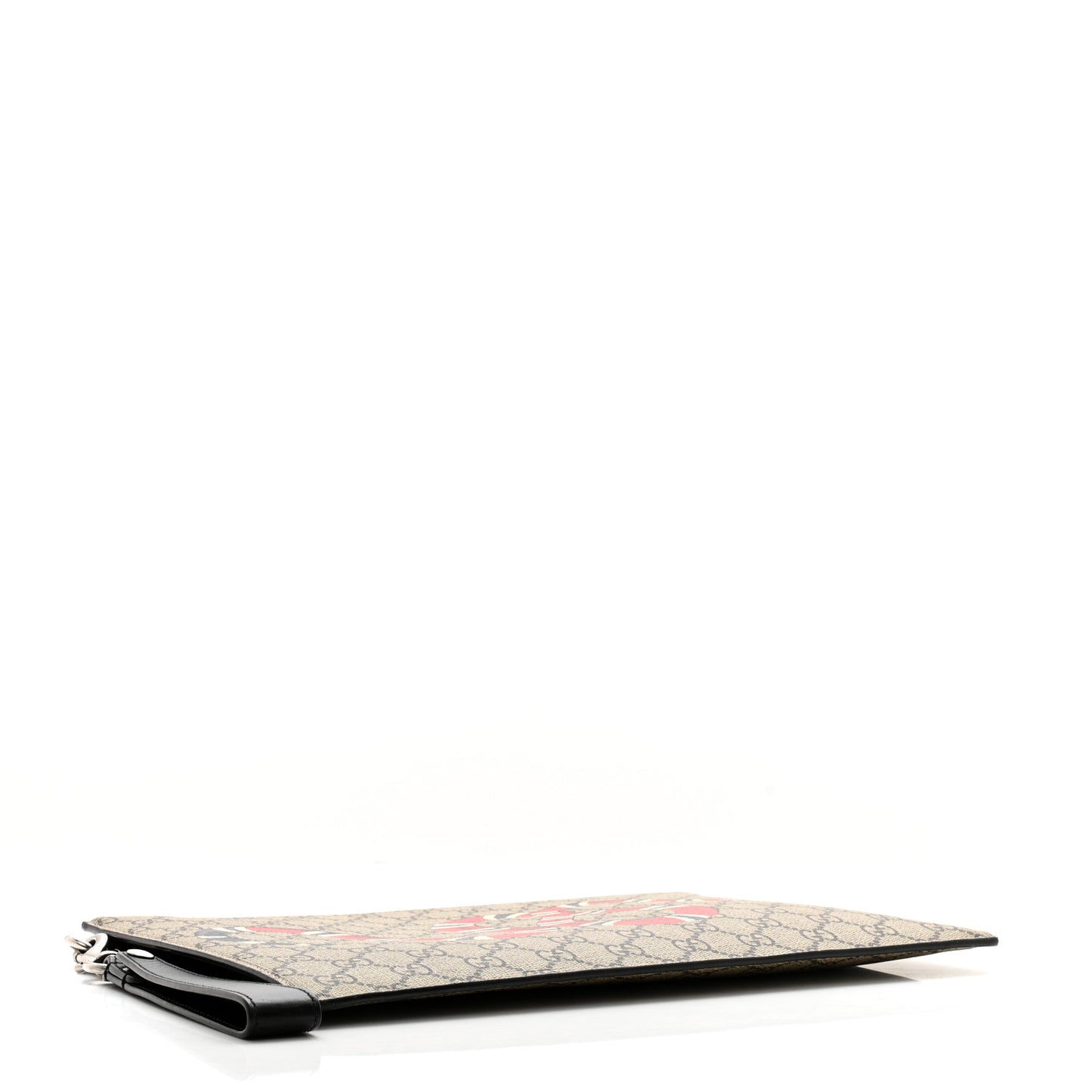 GG Supreme Monogram Kingsnake Zip Wristlet Pouch Beige Black