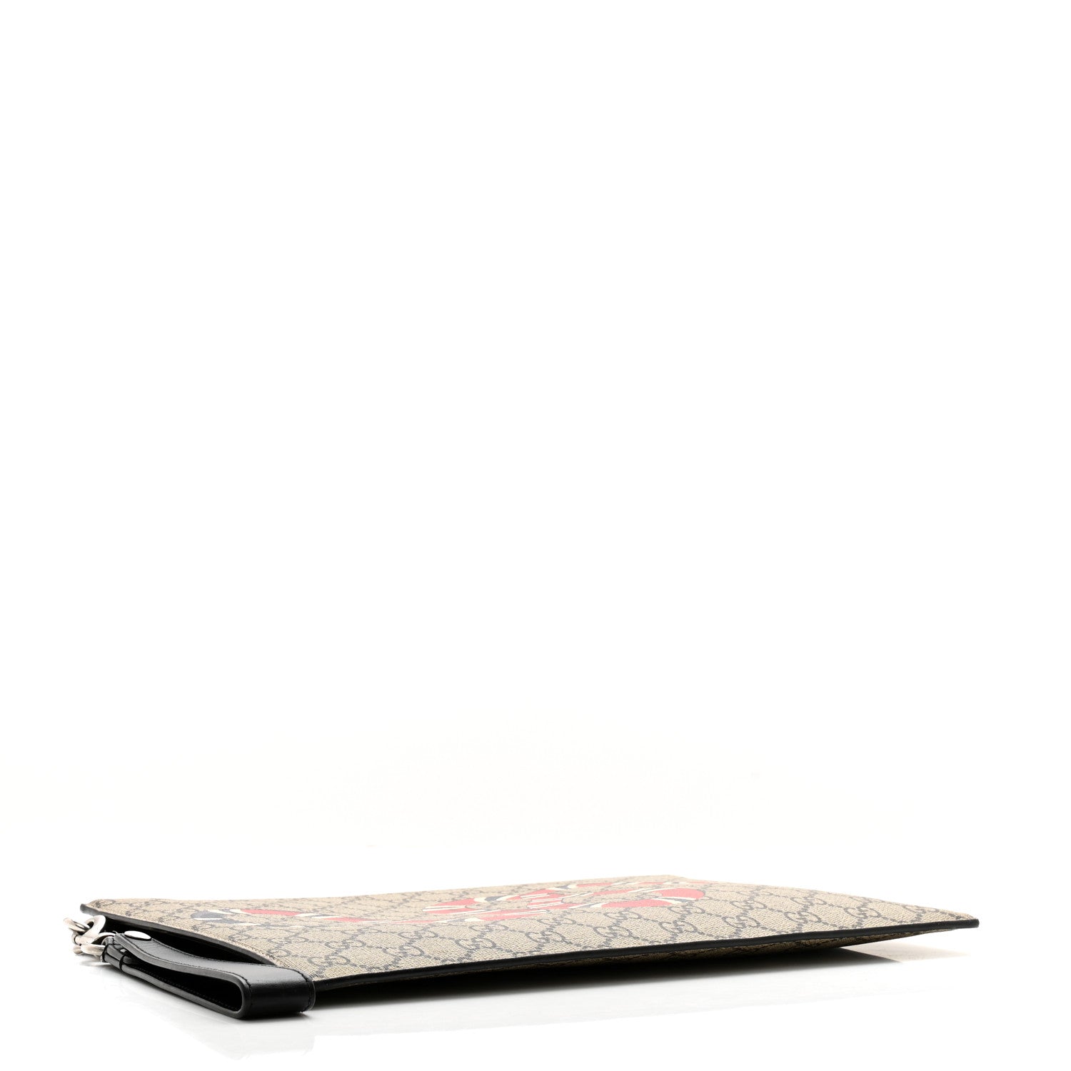 Gucci GG Supreme Monogram Kingsnake Zip Wristlet Pouch Beige Black 4 of 13
