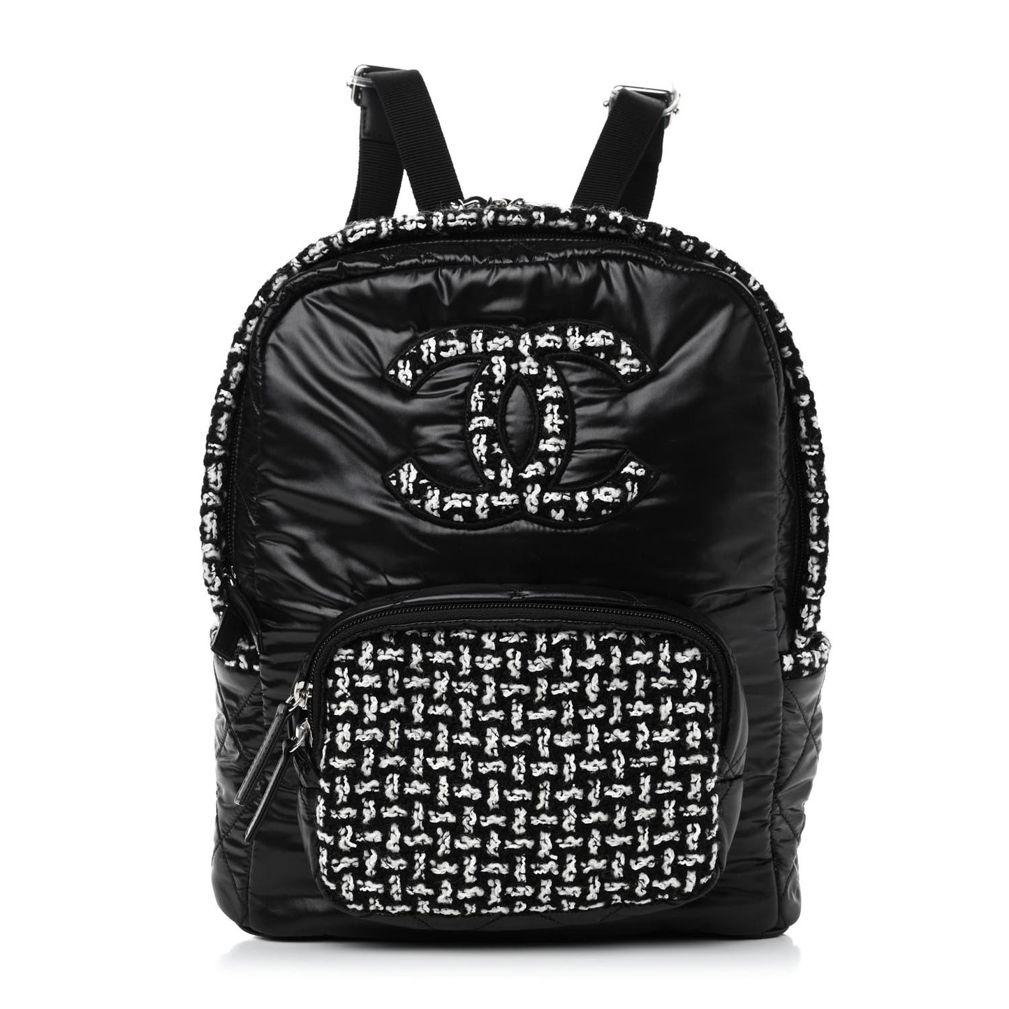 Nylon Tweed CC Backpack Black White