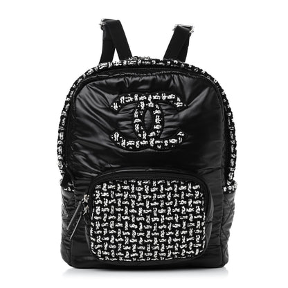 Chanel Nylon Tweed CC Backpack Black White 1 of 4