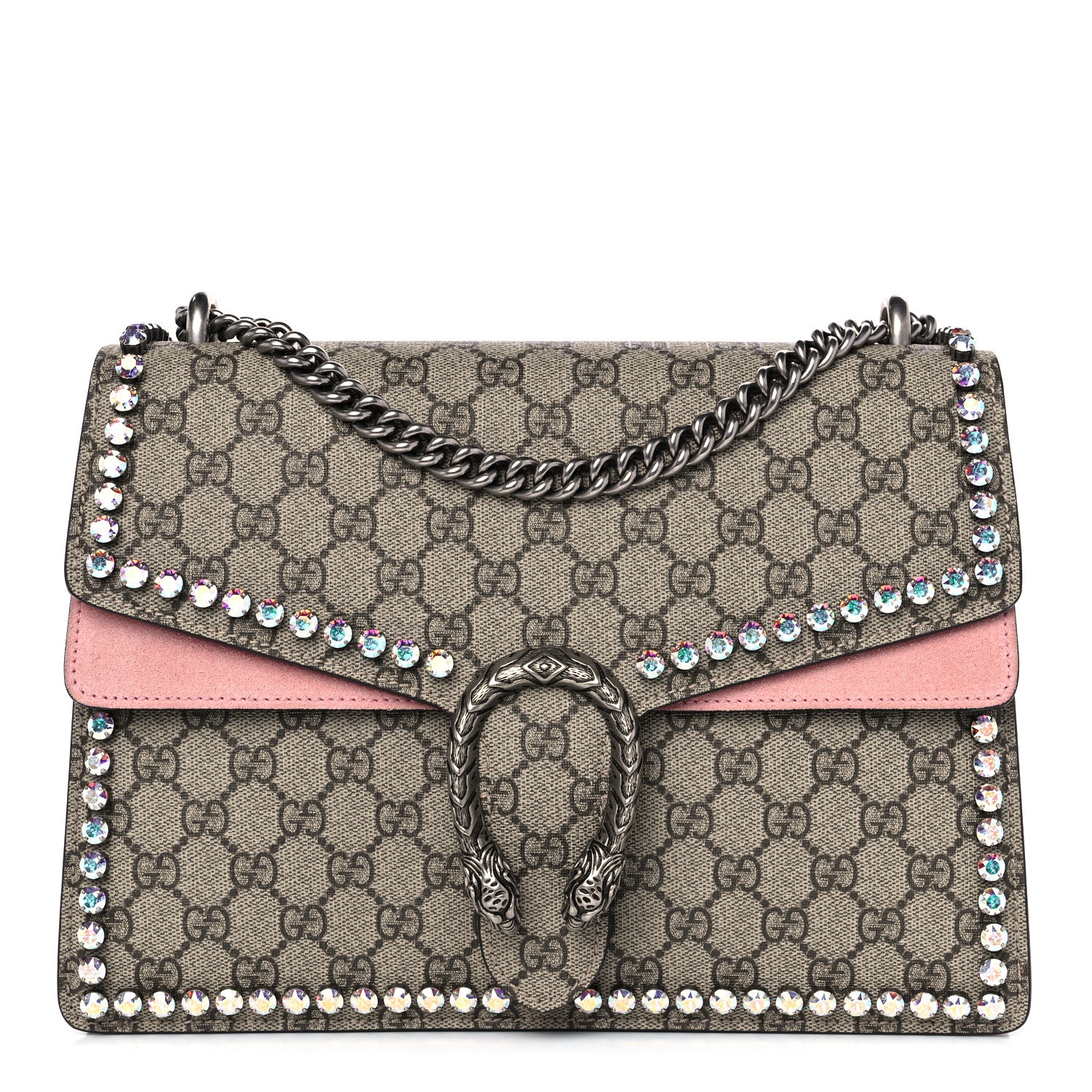 Gucci GG Supreme Monogram Suede Crystal Medium Dionysus Shoulder Bag Beige Ebony Light Peonia 1 of 11