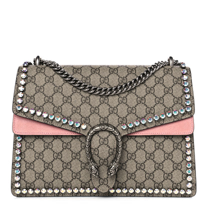 Gucci GG Supreme Monogram Suede Crystal Medium Dionysus Shoulder Bag Beige Ebony Light Peonia 1 of 11
