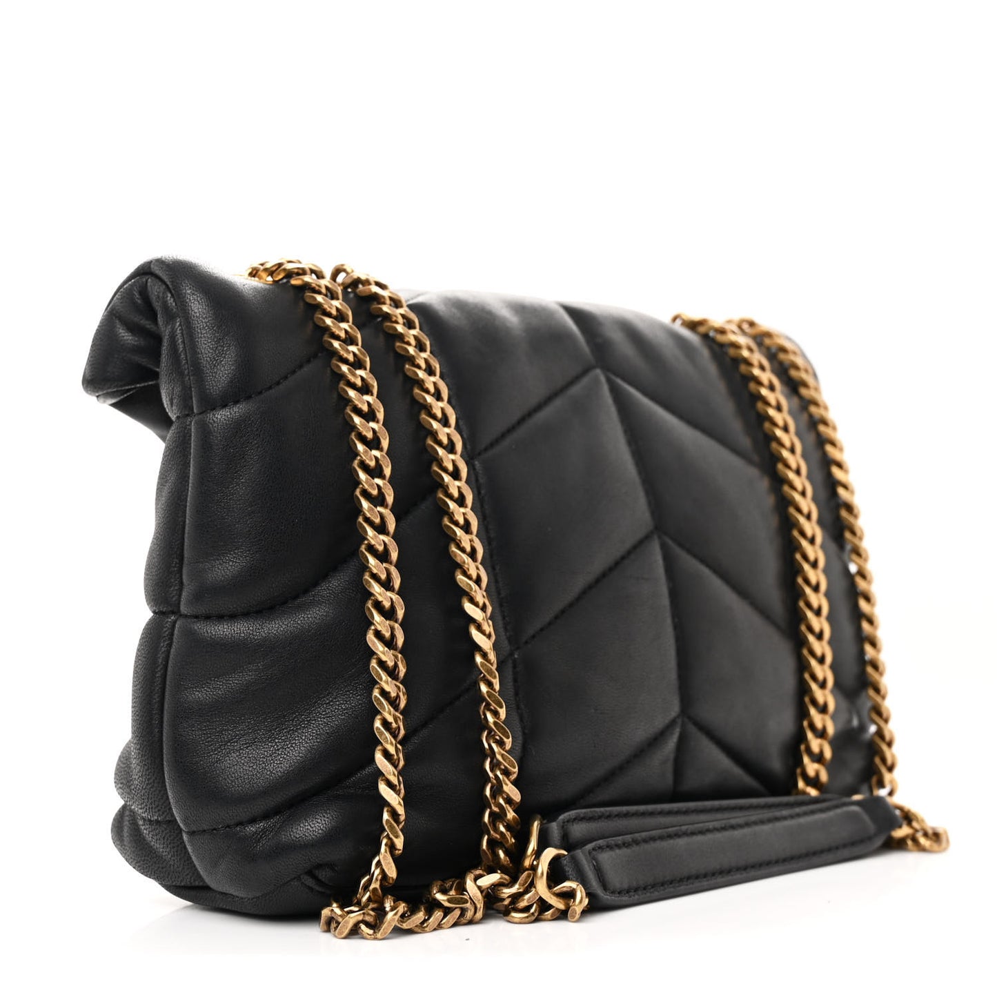 Lambskin Quilted Toy Loulou Puffer Monogram Chain Satchel Black