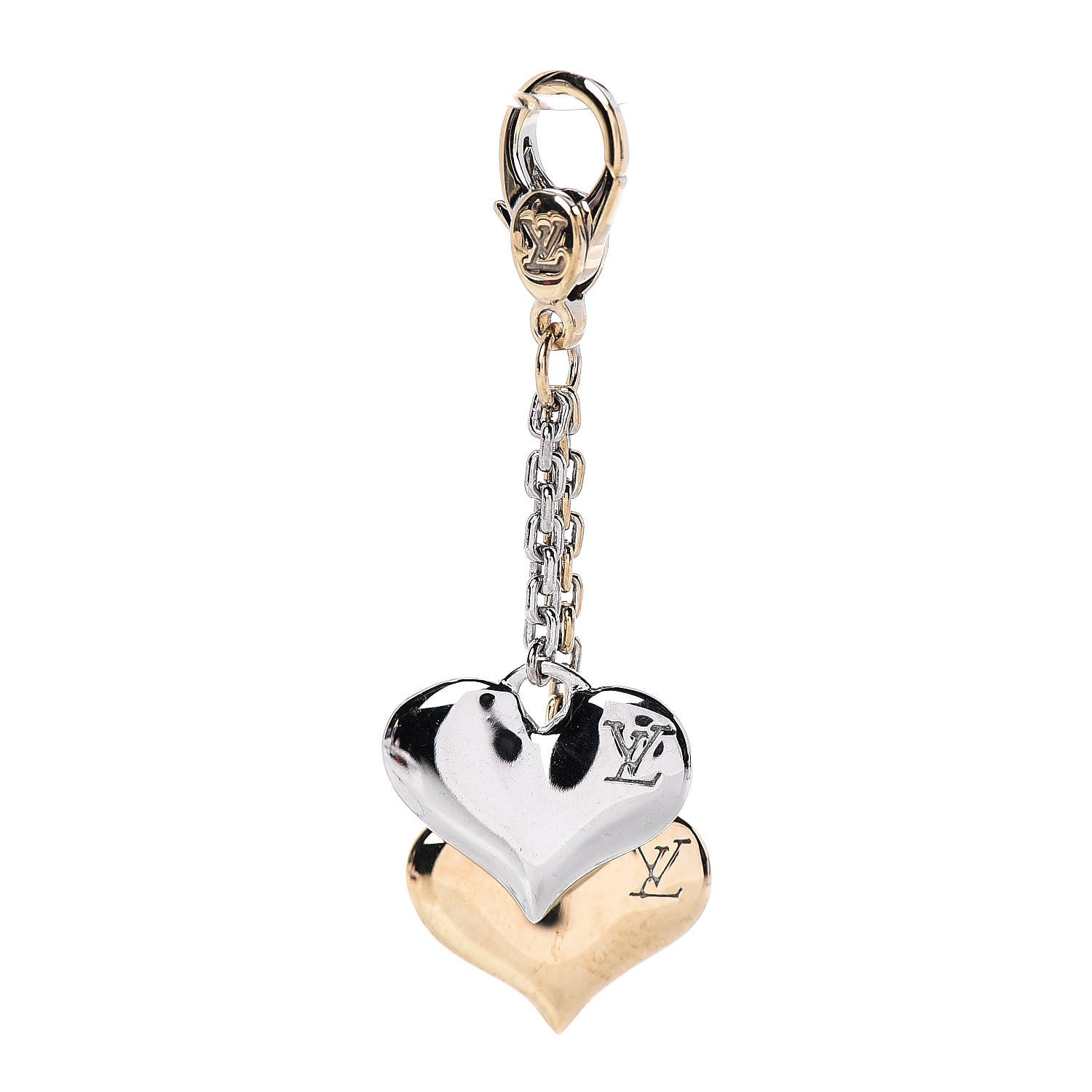 Louis Vuitton 18K Yellow White Gold Two Heart Monogram Charm 1 of 3