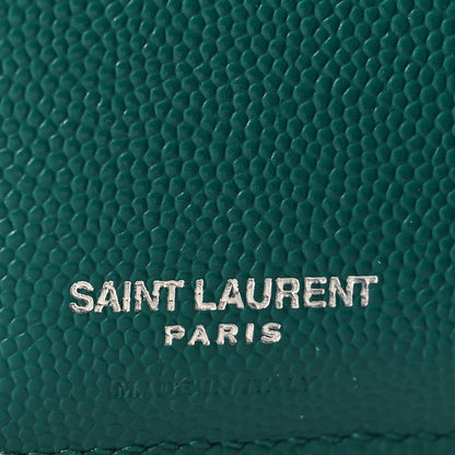 Saint Laurent Grain De Poudre Matelasse Chevron Monogram Zipped Card Case Malachite Green 6 of 6