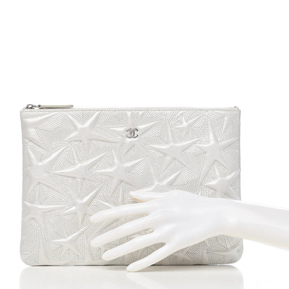 Chanel Metallic Lambskin Star Embossed Medium Cosmetic Pouch Light Silver 2 of 10