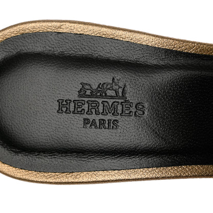 Hermes Madame Calfskin Oasis Sandals 37 Doré Vieilli 7 of 8