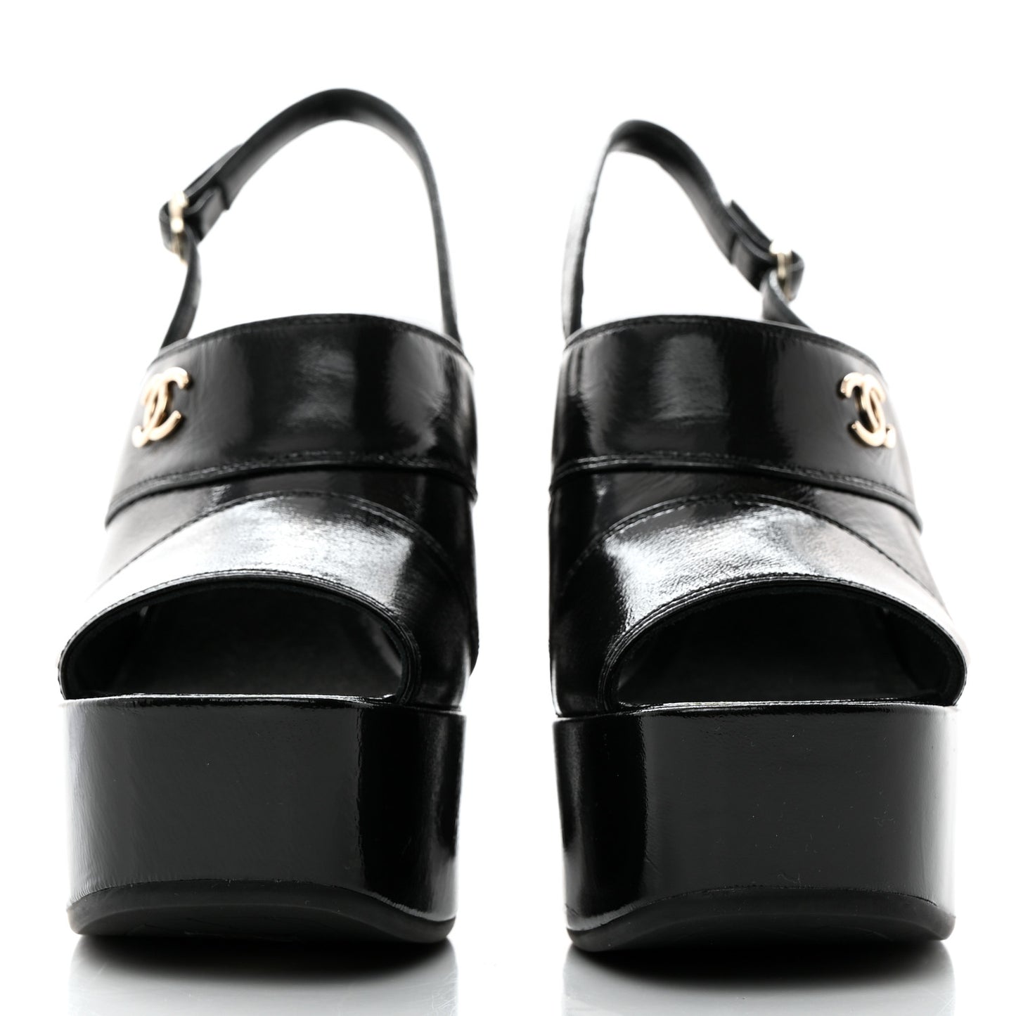 Crumpled Patent Lambskin Platform Sandals 37 Black