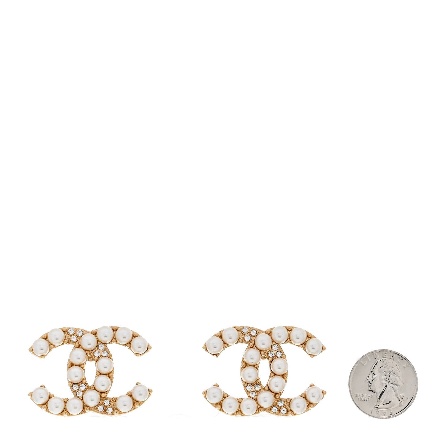 Crystal Pearl CC Clip On Earrings Gold