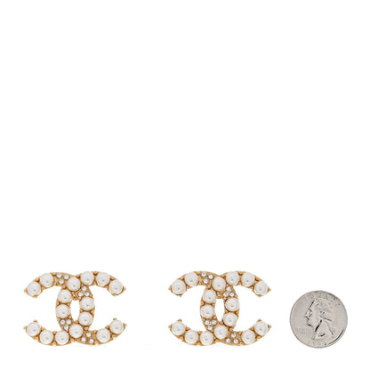 Chanel Crystal Pearl CC Clip On Earrings Gold 2 of 4