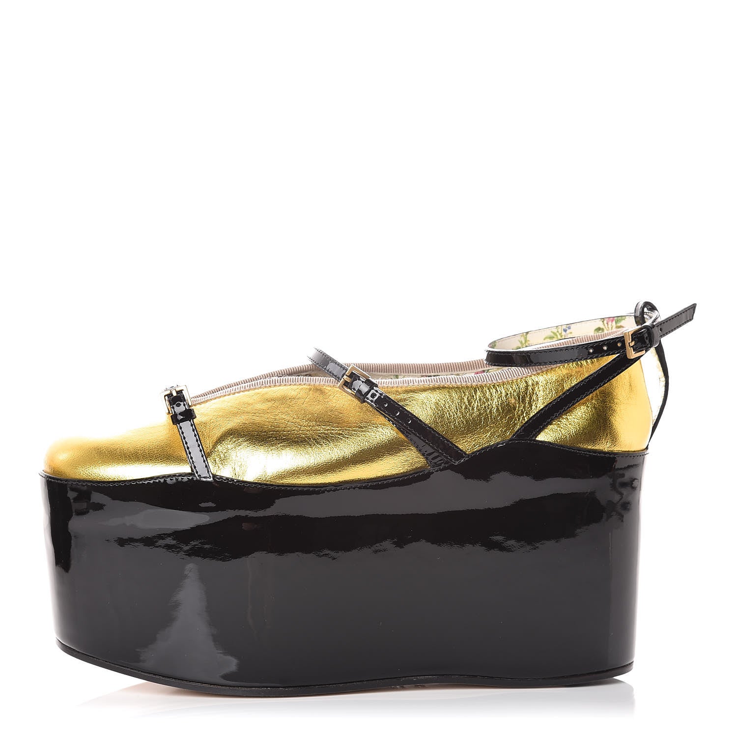 Gucci Metallic Nappa Patent Hannelore Detachable Platform Sandals 38.5 Gold 1 of 14