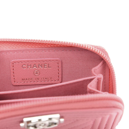 Chanel Calfskin Chevron Quilted Zip Around Boy Coin Purse Wallet Pink 6 of 9