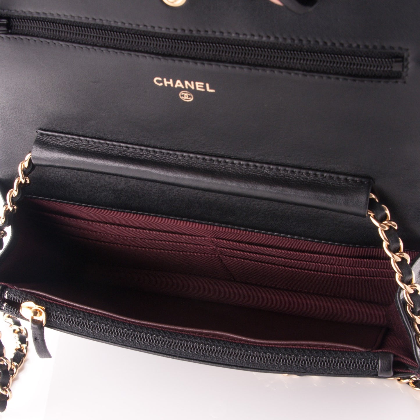 Lambskin Quilted Wallet On Chain WOC Black