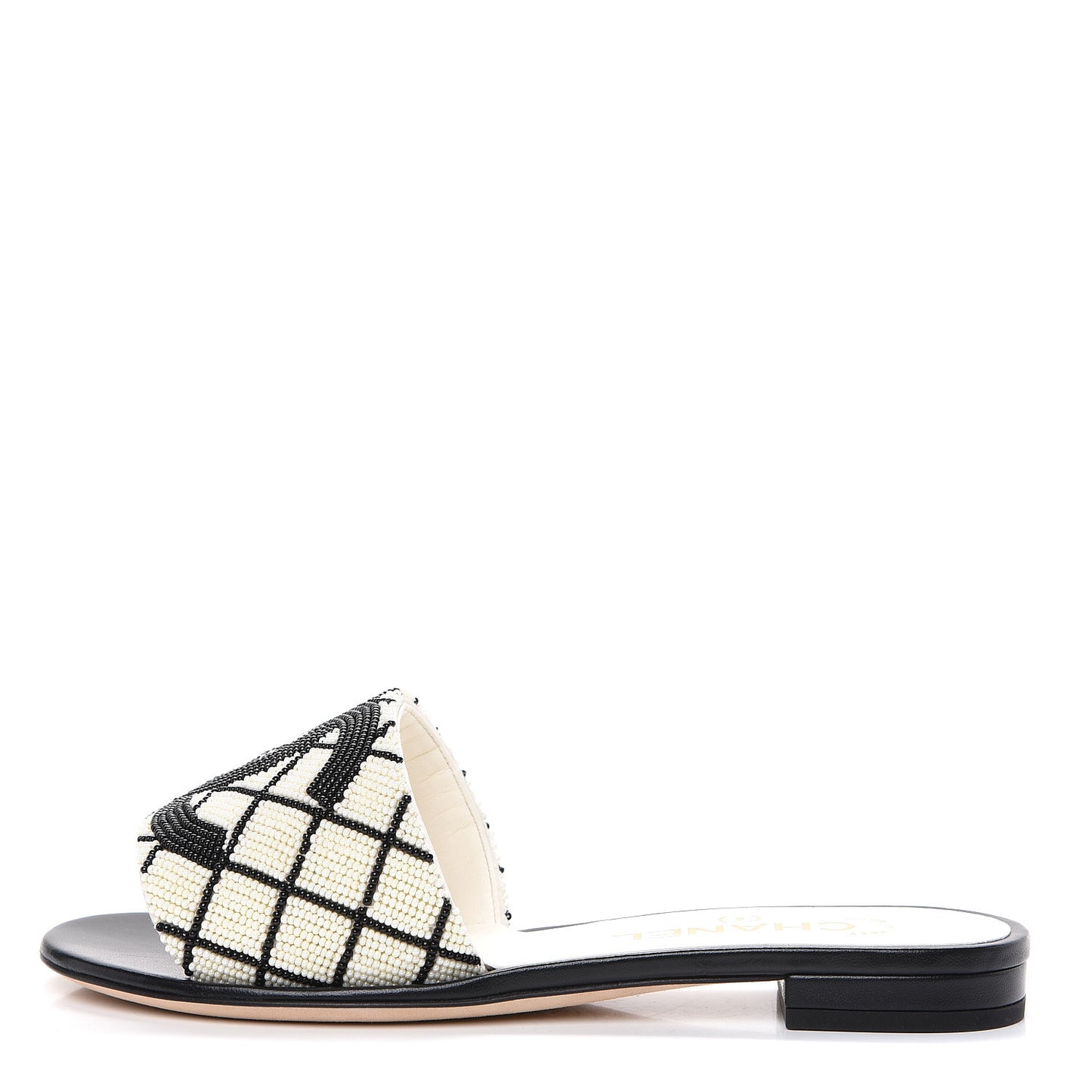Pearl Embroidery CC Mules 36 Black White