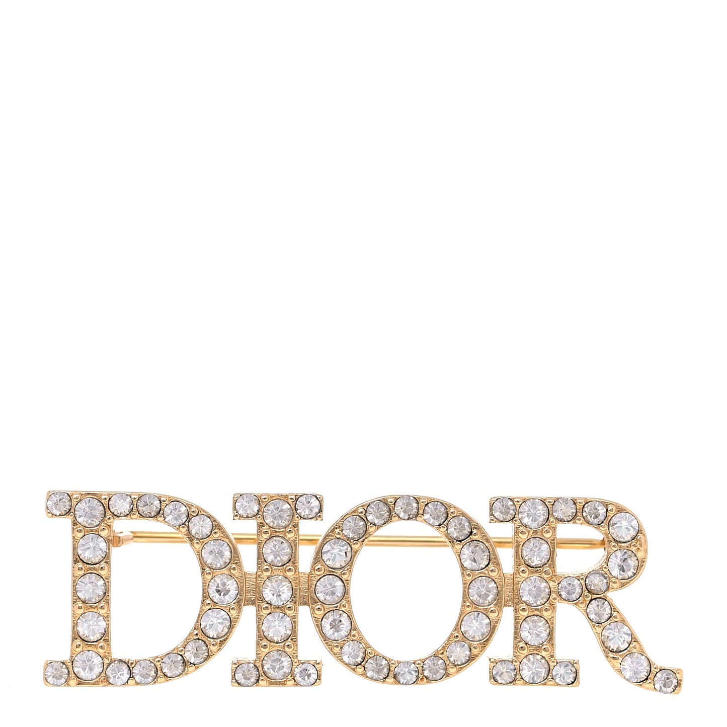 Crystal Dior Logo Brooch Gold