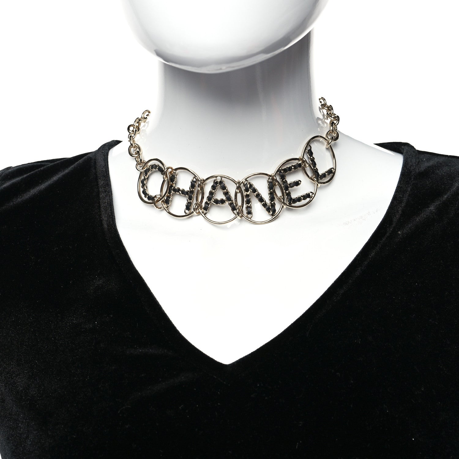 Chanel Lambskin Chain Logo Short Necklace Gold Black 2 of 5