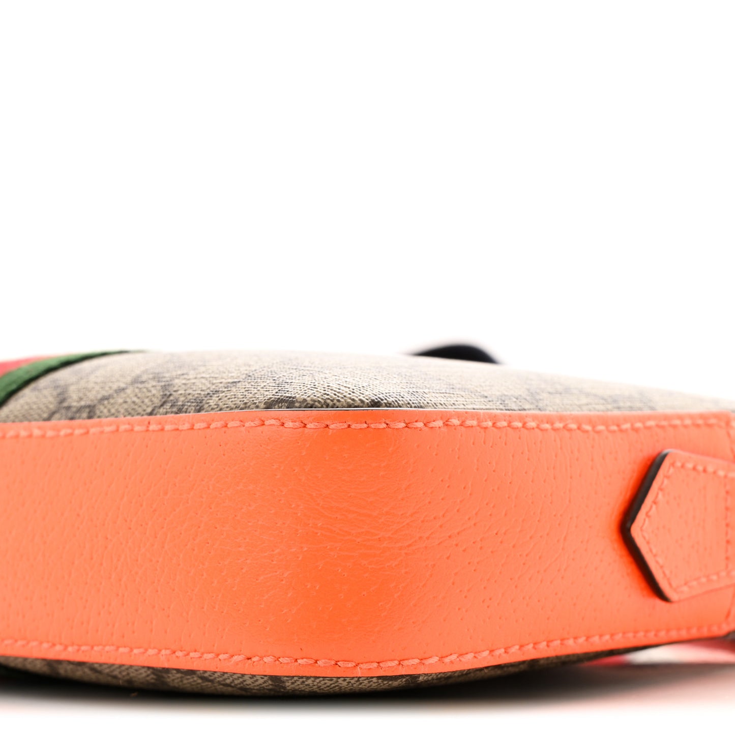 GG Supreme Monogram Textured Dollar Calfskin Web Ophidia Wristlet Shoulder Bag Beige Ebony Orange