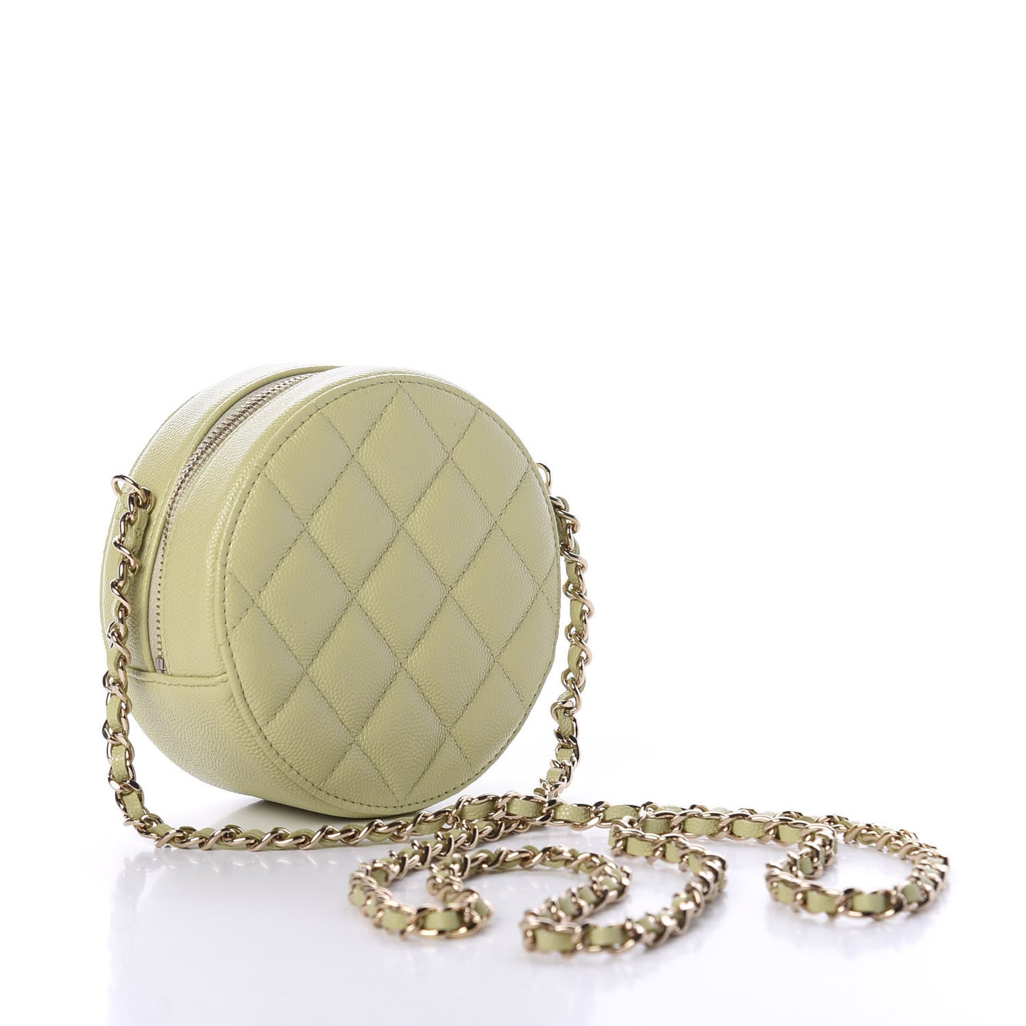 Caviar Quilted French New Wave Round Clutch With Chain Light Green