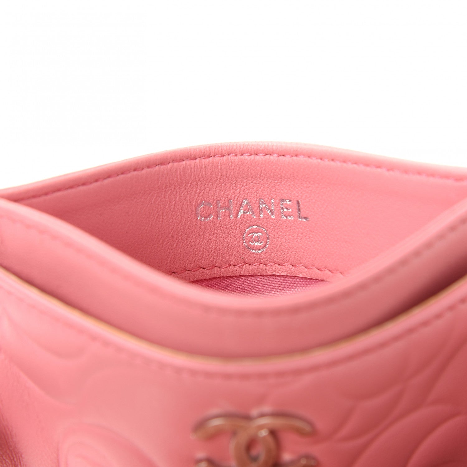 Chanel Lambskin Camellia Embossed Card Holder Pink 6 of 9