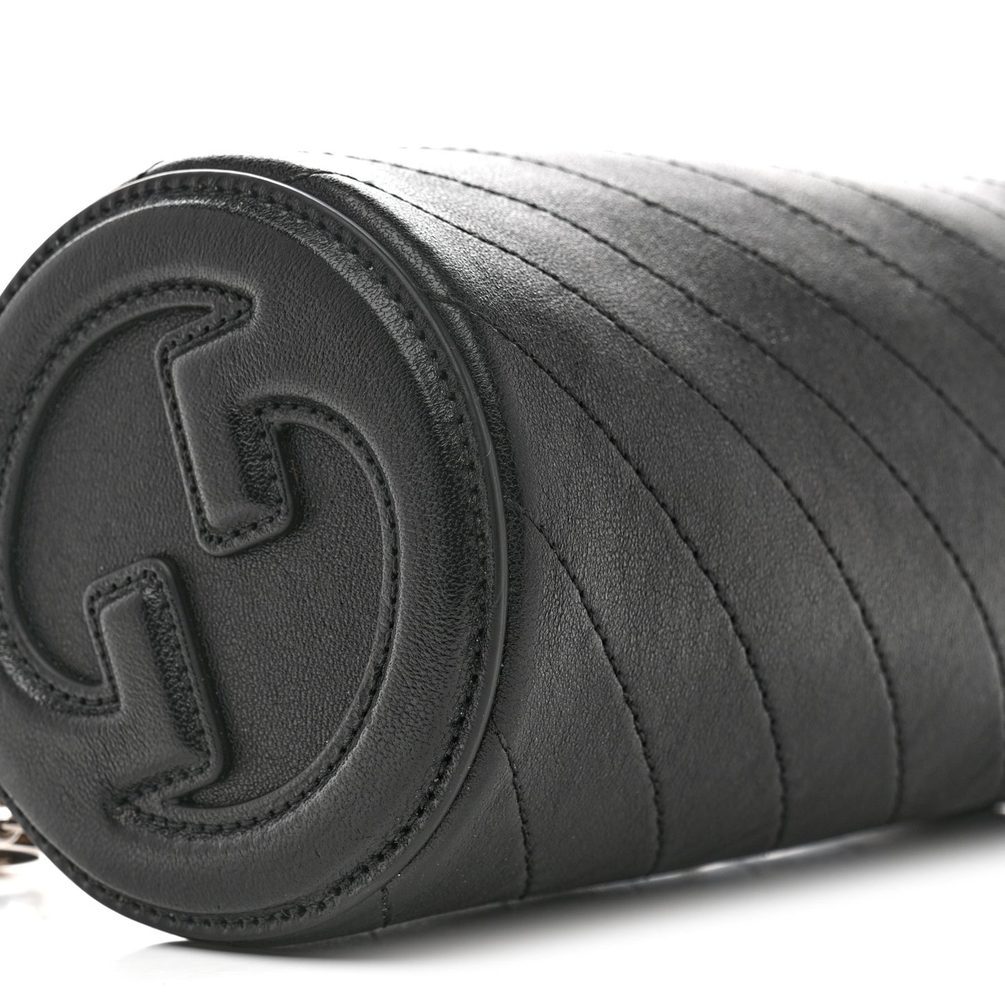Sakai Be Green Calfskin Diagonal Stitched Mini Blondie Barrel Shoulder Bag Black