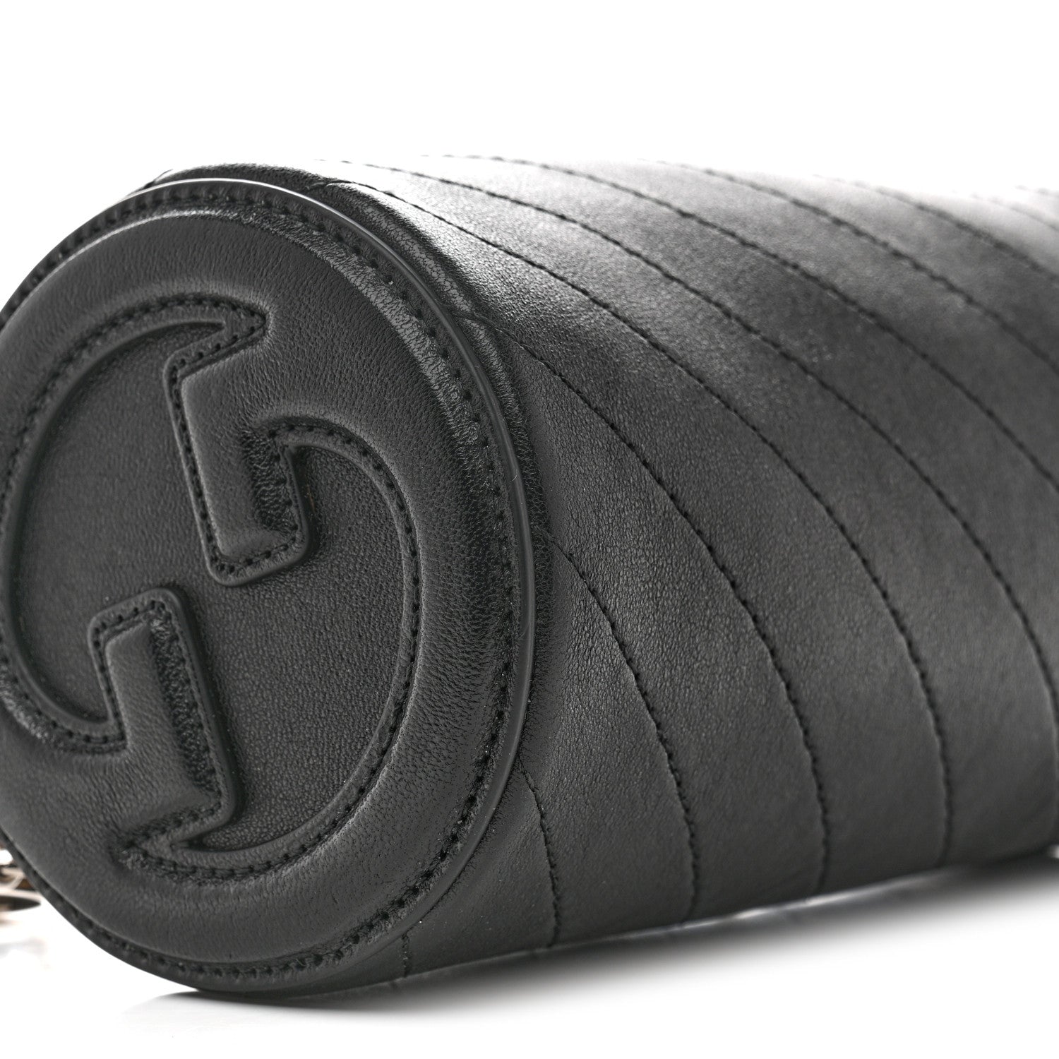 Gucci Sakai Be Green Calfskin Diagonal Stitched Mini Blondie Barrel Shoulder Bag Black 9 of 10
