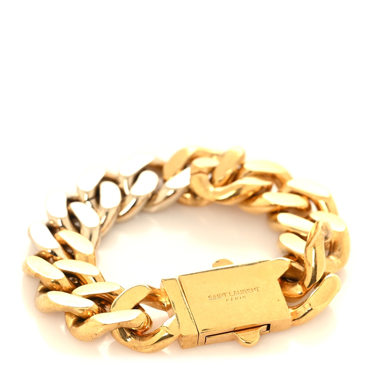 Saint Laurent Metal Two Tone Chain Link Bracelet Gold 1834846
