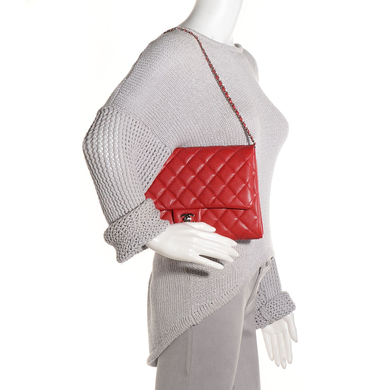 Chanel Caviar Quilted Clutch with Chain Flap Red 2 of 9