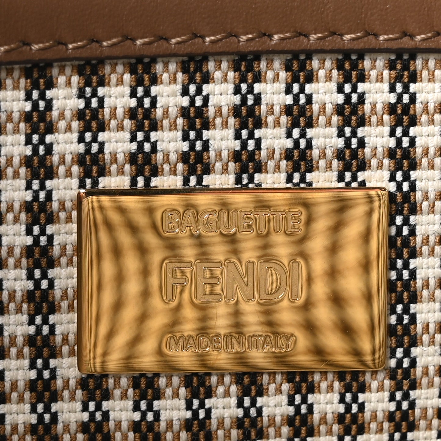 Wool Vitello King Houndstooth FF Embroidered Baguette Beige Moro