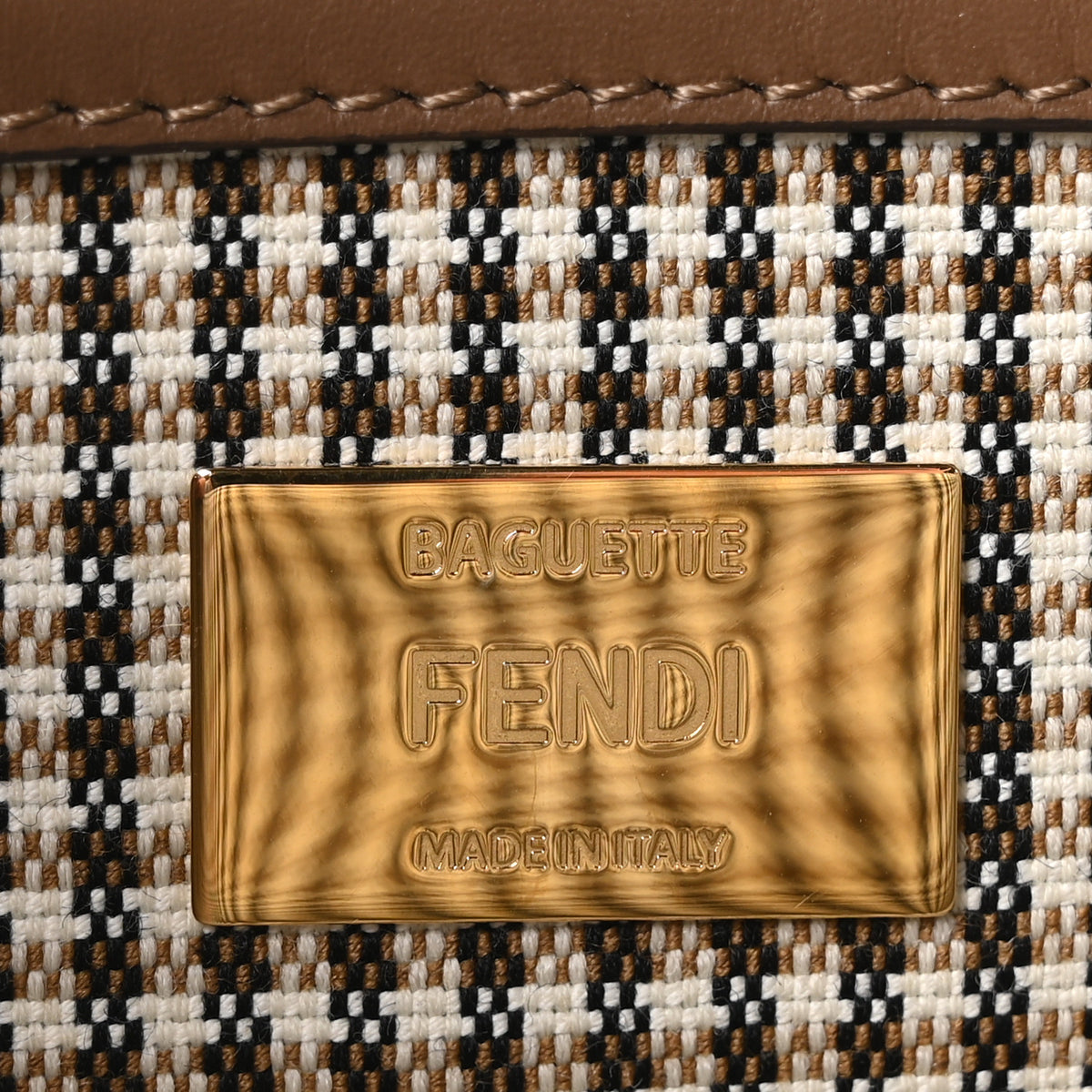 Fendi Wool Vitello King Houndstooth FF Embroidered Baguette Beige Moro 6 of 10
