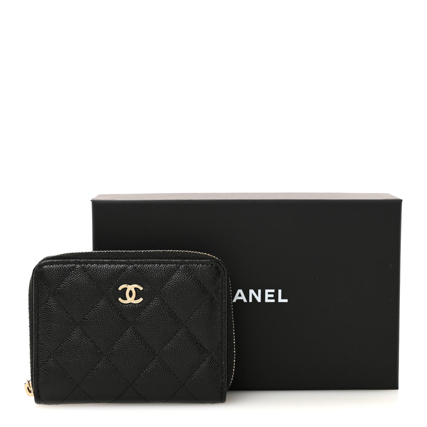 Caviar Quilted Small Zip Around Wallet Black