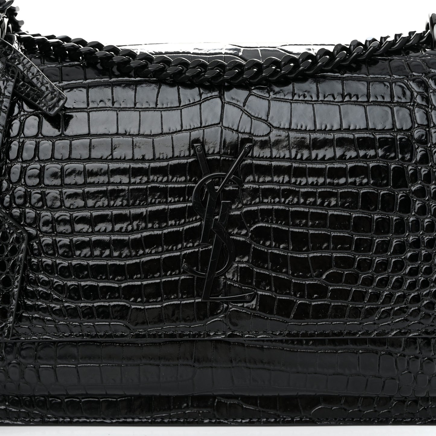 Calfskin Crocodile Embossed Medium Monochrome Monogram Sunset Black