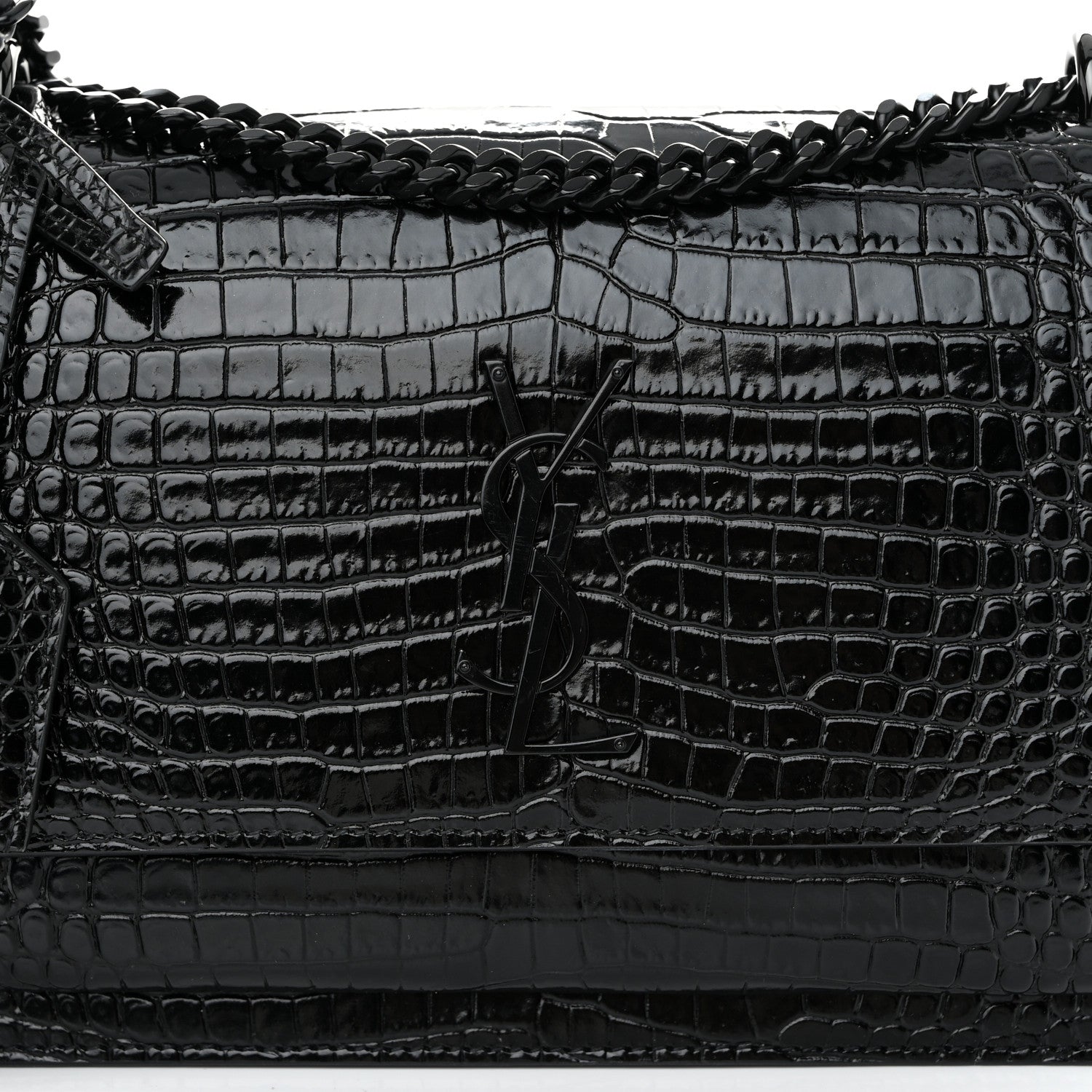 Saint Laurent Calfskin Crocodile Embossed Medium Monochrome Monogram Sunset Black 7 of 9